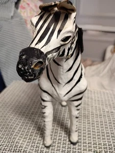 Vintage Leather Wrapped Zebra 12" Figurine Black & White Handmade Hand-painted  - Picture 1 of 6