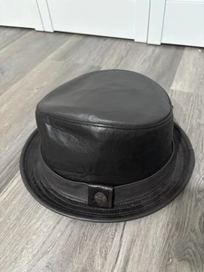 Goorin Bros North Fork breite Krempe Fedora Hut Cowboy 100 % Leder schwarz - Bild 1 von 10