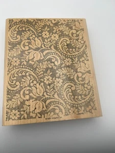Stampin Up Vittoriano Pizzo Floreale Grande Timbro 6" x 5" Legno Gomma Sfondo 1997 - Foto 1 di 5