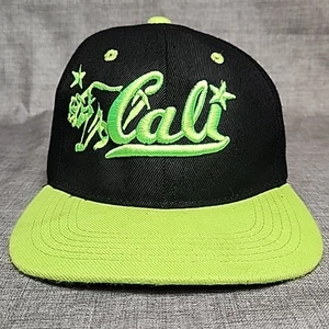 Cali California Hat Snapback Adjustable Lime Green Leader Loga Black Cap - Picture 1 of 8