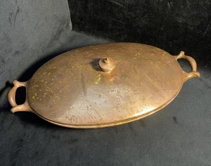 Antico piatto da portata e coperchio in rame e smalto 9”x6” - Foto 1 di 7