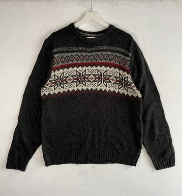 VTG Basic Editions Jumper Mens Large Grey Fair Isle Christmas Knit Sweater - Image 1 of 4