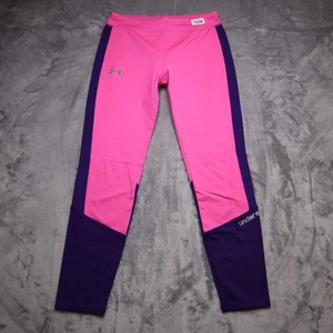 Under Armour Pants Youth L Girls Pink Purple Athletic Fitted Tights - Picture 1 of 11