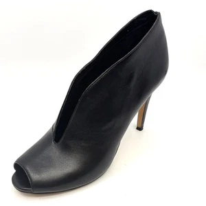 Size 12 | HALOGEN Black Leather Peep Toe High Heel Bootie Shoes - Picture 1 of 18