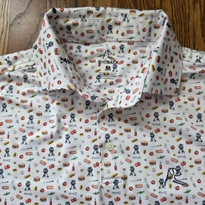 RHOBACK BBQ Grill Hot Dog Hamburger Mens M Golf Performance Polo Shirt EUC - Picture 1 of 11