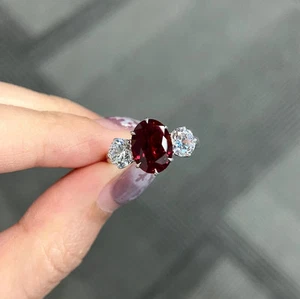 5.00 Ct Oval Cut Certified Natural Ruby Diamond Wedding Ring 18K White Gold - Picture 1 of 8