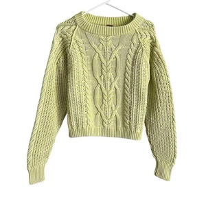 Free People XS Frankie Pullover Zopfmuster hellgelb Grobstrick Boho Fischer - Bild 1 von 7