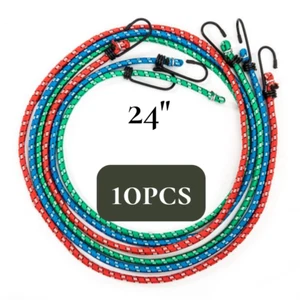 10pc Bungee Cord Tie Down Set 24" H-D Color Straps 2 Hook End READY TO SHIP - Picture 1 of 1