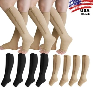 3Pair Open Toe Compression Socks 20-30mmHg Calf Leg Ankle Support Stocking XMAS - Picture 1 of 20