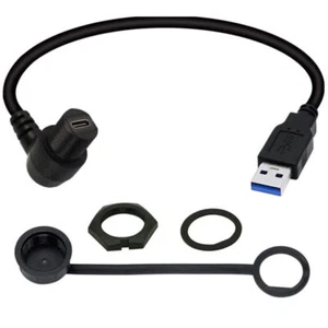 USB 3.0 A Male to USB C Angled Female Panel Mount Flush Waterproof Cable - Picture 1 of 6