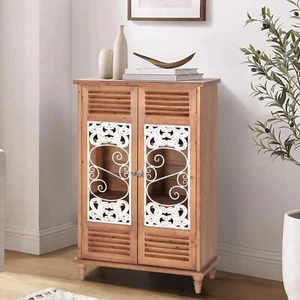Distressed Storage Cabinet, Accent Cabinet Buffet Sideboard with 2 Doors Brown - Picture 1 of 10