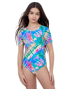 Gottex Kids Tie Dye Short Sleeve Tie Back One Piece Swimsuit - Picture 1 of 8