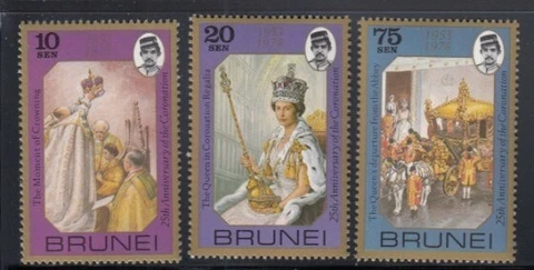 BRUNEI 25th Anniversary Coronation of Queen Elizabeth II MNH set Cover