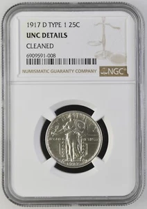 1917-D Type 1 Standing Liberty Silver Quarter 25c - NGC UNC Details - Very Nice - Picture 1 of 6
