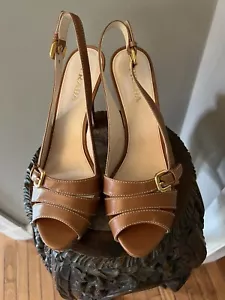 Prada Milano Womens Slingback Heels Brown Leather Platform Shoes Italy 39.5 - Picture 1 of 10