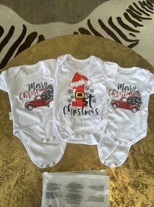 Baby 1St Christmas Shirt New Born NWT Bodysuit Boy Girl Santa Christmas Set Of 3 - Picture 1 of 5