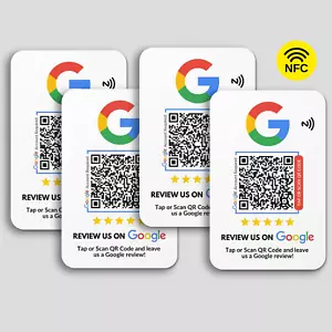 4 NFC Google Review Cards, Personalised Design, PVC Feedback Cards, Single Sided - Picture 1 of 10