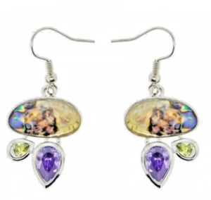 Earrings Abalone white gold CZ Amethyst Peridot silver dangle high quality New - Picture 1 of 4
