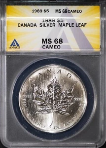 1989 $1 Canadian Maple Leaf MS 68 Cameo ANACS # 7666065 + Bonus - Picture 1 of 2