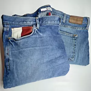 Lot of 2 Pair of Tommy Hilfiger Jeans Mens 40X30 Blue Straight Leg Relaxed Slim - Picture 1 of 15