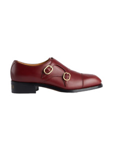Authentic Men's Gucci Bordeaux Leather Zowie Double Monk Strap Shoes New $1150