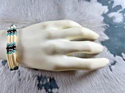 Pulsera Western para mujer 8 X 1/2 pulgadas cuentas de hueso plata turquesa langosta occidental Foto 1 de 4