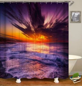 Sunset Beach Landscape Shower Curtain 72x72" Nature Scenery with 12 Hooks - Picture 1 of 5