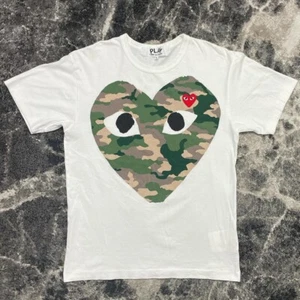 Comme Des Garcons Play Shirt Mens Large Heart Camo Camouflage White Japan Made - Picture 1 of 8