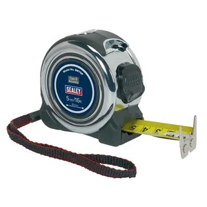 Sealey Professional Tape Measure 5m (16ft) Rubberised Chrome Body 25mm - Picture 1 of 8
