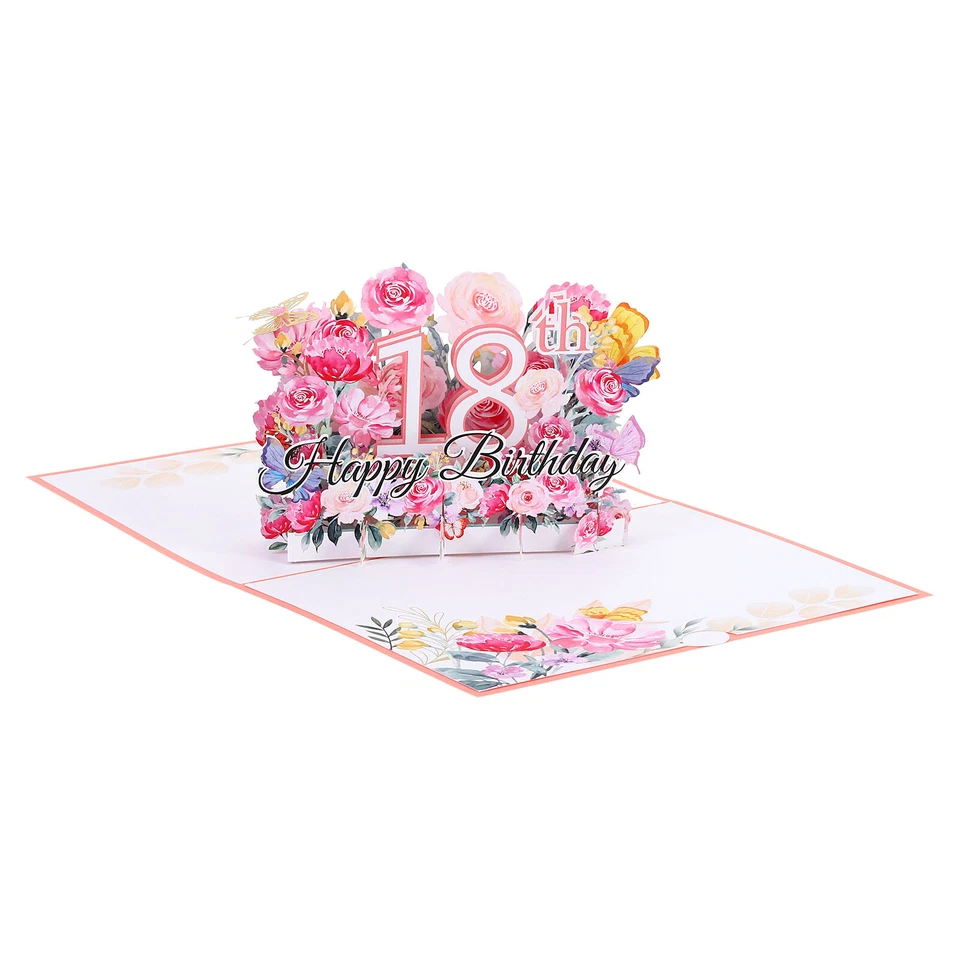 18th Birthday Card, Pop-Out Birthday Card Happy Birthday 3D Flower Butterflies Foto 1 de 4