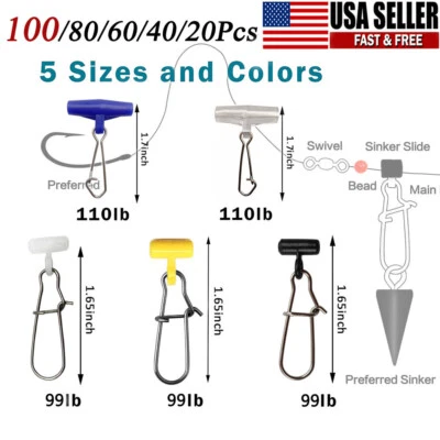 20-100PCS Fishing Line Sinker Slide with Snap High-Strength Fishing Line Sinker - Image 1 of 4