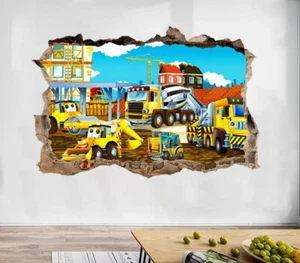 Wandtattoo Baustelle Fahrzeuge LKW Bagger Wandaufkleber Wandsticker Kinderzimmer - Bild 1 von 6