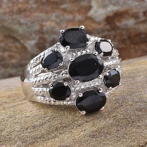 NIB $99.99 Size 9 Thai Black Spinel (5.300 Cts) Ring L-5 (7 Stone Cluster) - Picture 1 of 5
