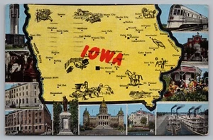Postcard Iowa State Map Multi View Landmarks Attractions Points of Interest - Picture 1 of 2