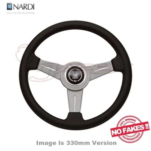 NARDI Classic Steering Wheel Black Leather/Silver Spoke & Grey Stitch 360mm N131 - Picture 1 of 5