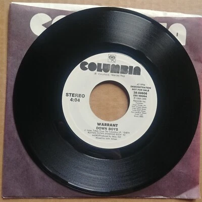 WARRANT Down Boys DJ PROMO 45 7" CLASSIC GLAM ROCK Record Vinyl Records Foto 1 de 2