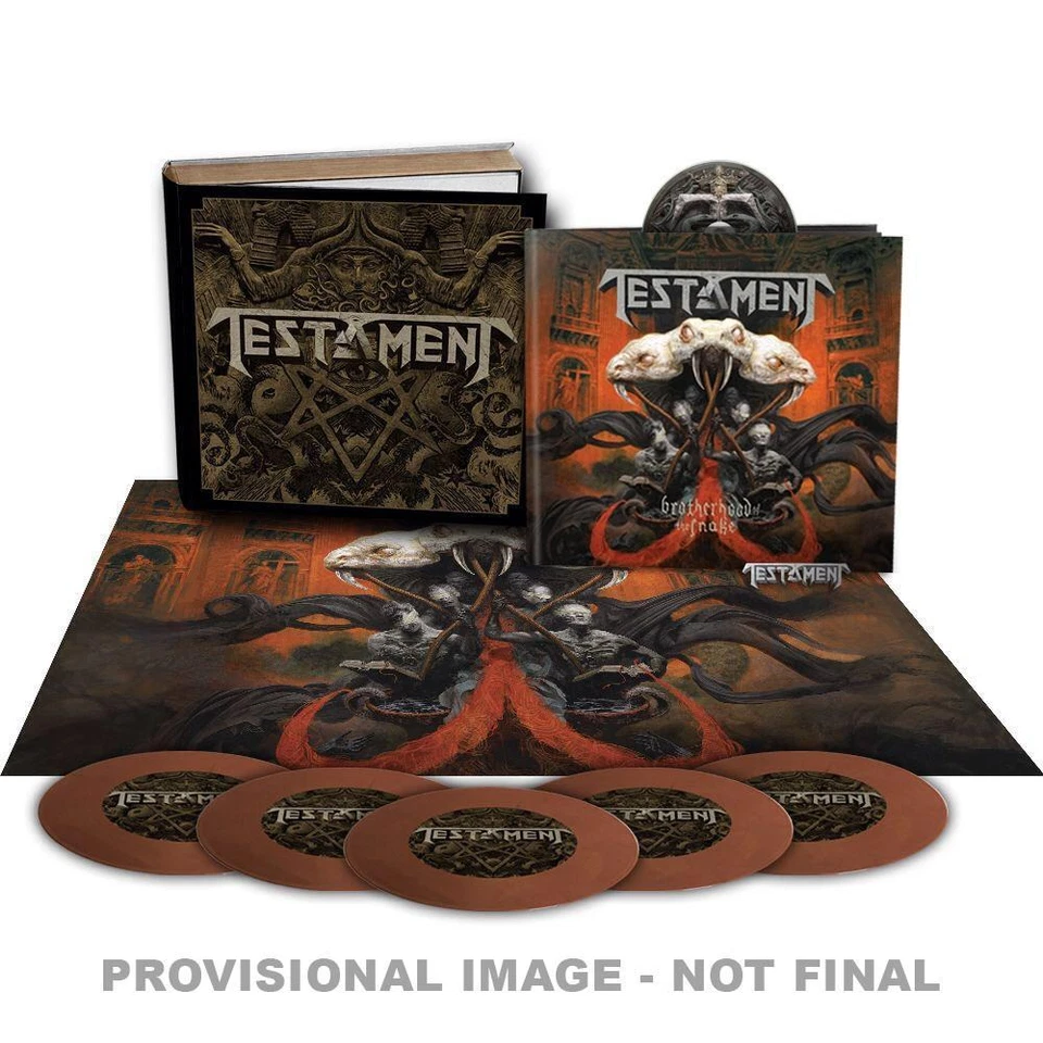 TESTAMENT BROTHERHOOD OF THE SNAKE 5 ep's cd booklet pin poster flag box set - Image 1 of 1