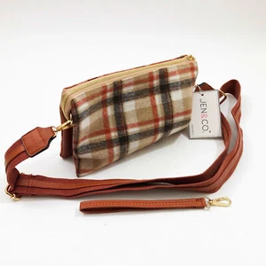 Jen & Co Izzy Crossbody Wristlet Bag Black Cream Plaid 6.5x10x2 inches - Picture 1 of 9