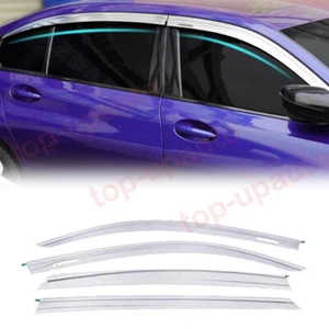 Chrome Window Vent Visor Sun Rain Deflector Guard For BMW 3 Series Sedan 2019-23 - Picture 1 of 9
