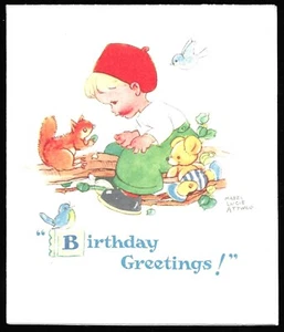 Tarjeta de felicitación de cumpleaños vintage de Mabel Lucie Attwell San Valentín Inglaterra niño oso - Imagen 1 de 3