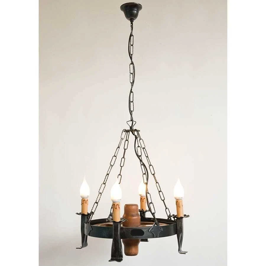 Lustre Fer Forgé et Bois en Forme De Roue En Style Rustique De Montagnes - Photo 1/3