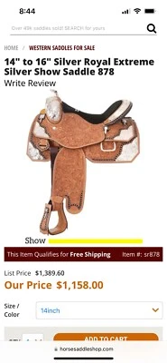 Серебряное седло Royal Western Show 16 дюймов с подкладкой до 15,5 дюймов FQHB использовалось только один сезон - Изображение 1 из 4