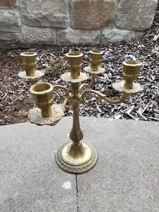 Candelabro 5 hojas de latón antiguo altura 25cm - Imagen 1 de 3