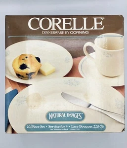 NEW SEALED🔴1986~CORELLE Dinnerware Lace Bouquet 20-Pc.Set~Service for 4🔴READ - Picture 1 of 7