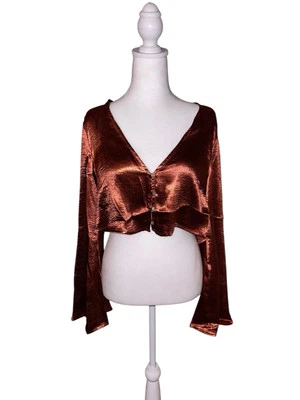 Top corto de cobre quemado naranja satinado diamantes de imitación botones cierre mediano ¡Nuevo! Foto 1 de 4