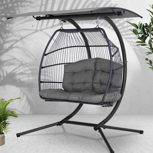 Gardeon Outdoor Egg Swing Chair Wicker Furniture Pod Stand Canopy 2 Seater Grey - Picture 1 of 6
