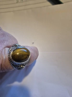 虎眼宝石民族戒指珠宝首饰尺寸-9.5 925 镀银 — 第 1/4 张图片