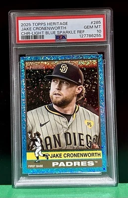 2025 Topps Heritage Jake Cronenworth #285 Chrome Blue Sparkle Refractor PSA 10 - Image 1 of 3