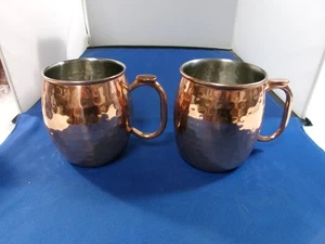 Lot of 2 Kool Brew Moscow Mule Solid Copper Hammered Mug With Handle - Picture 1 of 8