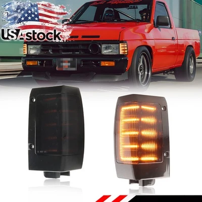 2X Smoked Amber LED Corner Side Marker Signal Lights For 90-97 Nissan D21 Pickup - Image 1 of 4